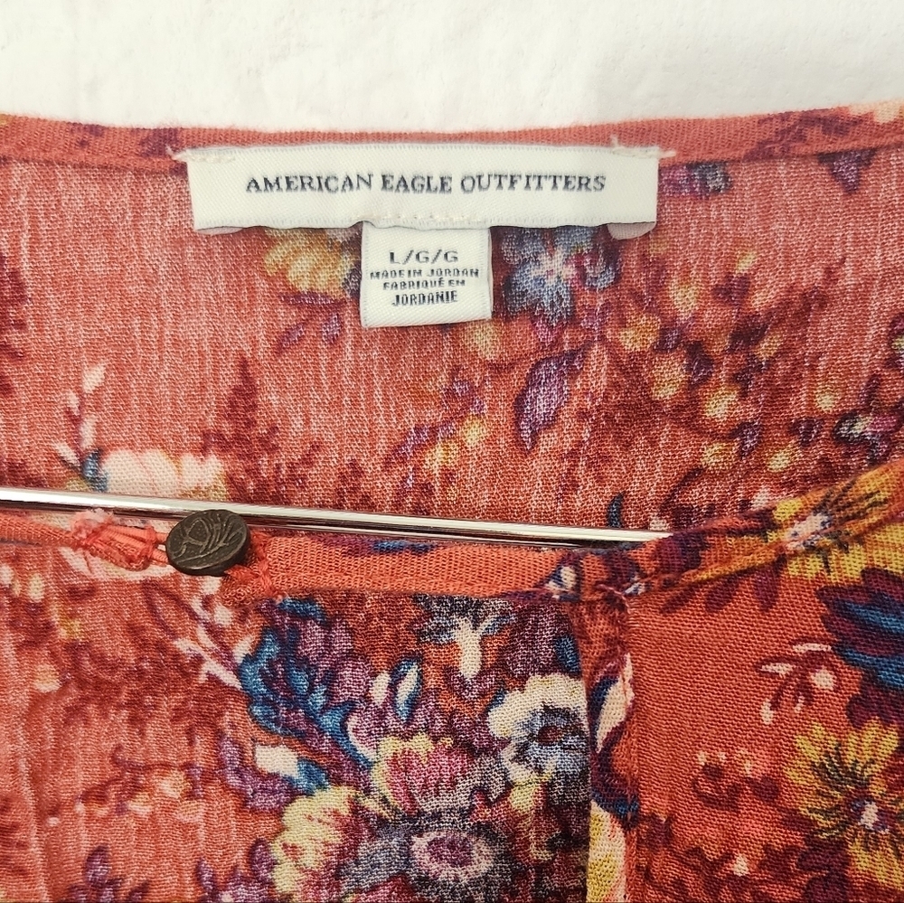 AE Floral 3/4 Sleeve Boho Blouse - Rust & Multicolor - Large - Picture 13 of 13